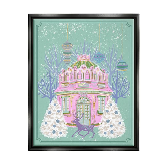 Stupell Industries Vintage Pastel Holiday Reindeer Framed Floater Canvas Wall Art